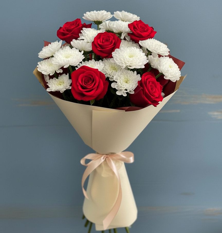 Букет цветов из: Розы и Хризантемы в Верхних Ачалуках