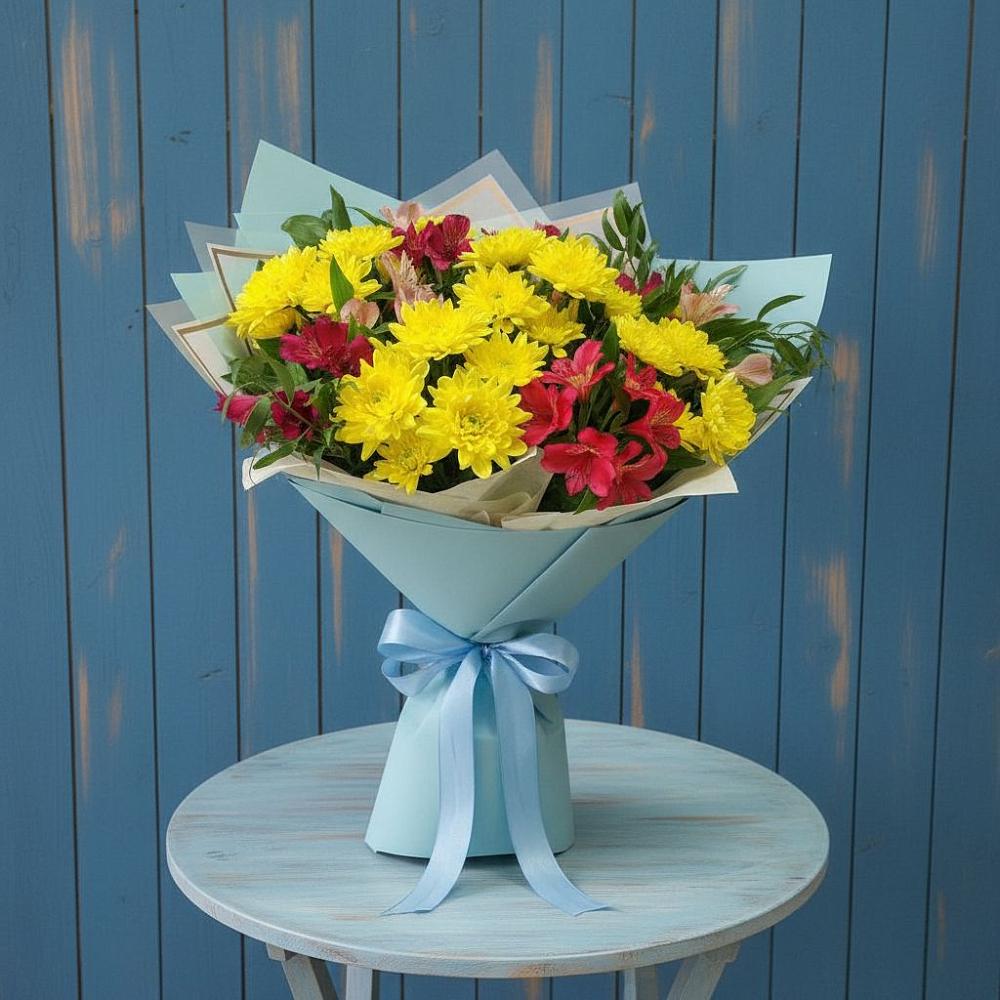 Букет цветов из: Альстромерии и Хризантемы в Верхних Ачалуках
