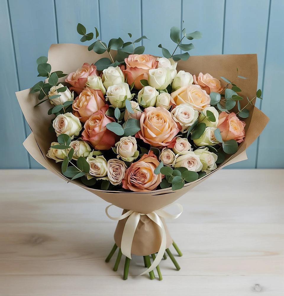 Букет цветов из: Альстромерии и Розы в Верхних Ачалуках