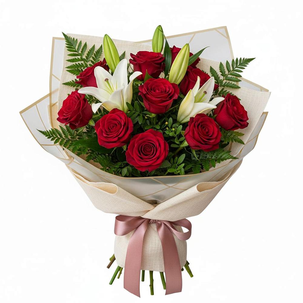 Букет цветов из: Лилии и Розы в Верхних Ачалуках