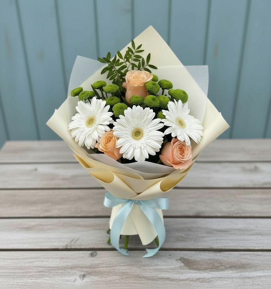 Букет цветов из: Герберы, Розы и Хризантемы в Верхних Ачалуках