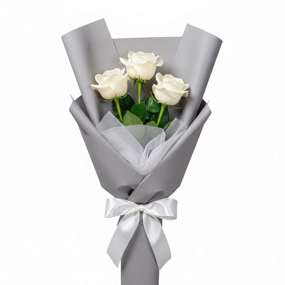 Букет 3 белые розы в Верхних Ачалуках