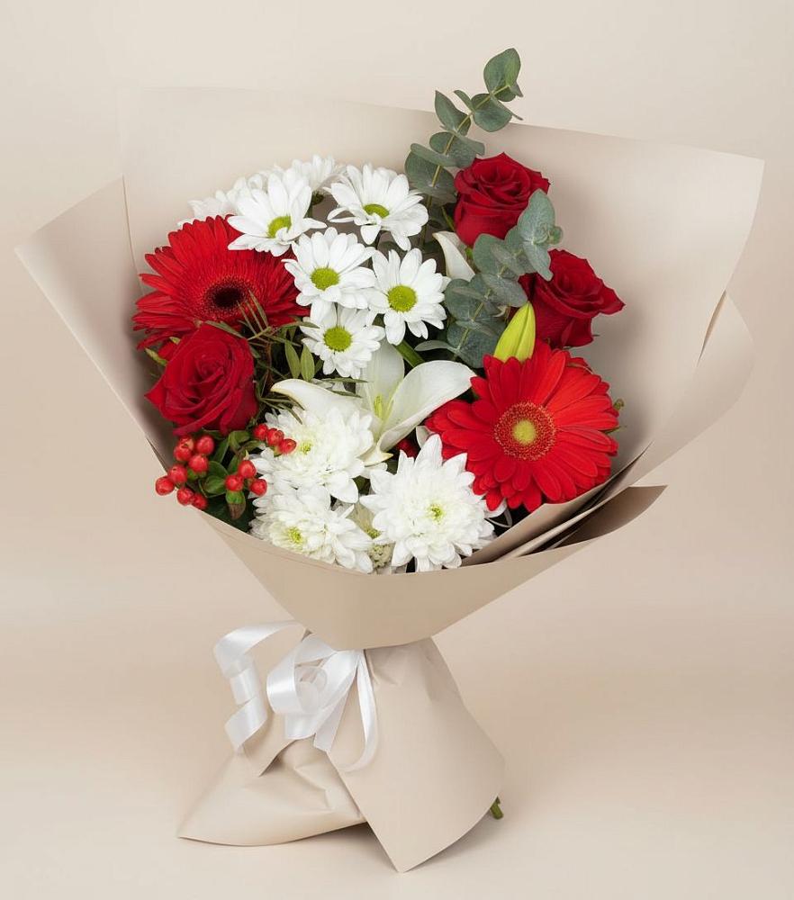 Букет цветов из: Розы, Хризантемы, Герберы и Лилии в Верхних Ачалуках