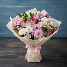 Букет цветов из:  Хризантемы, Альстромерии и Розы в Верхних Ачалуках