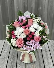 Букет цветов из:  Альстромерии, Гвоздики, Розы и Хризантемы #REPLACE_PRED# Верхних Ачалуках