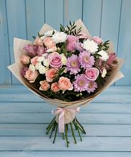 Букет цветов из:  Хризантемы, Розы и Альстромерии #REPLACE_PRED# Верхних Ачалуках