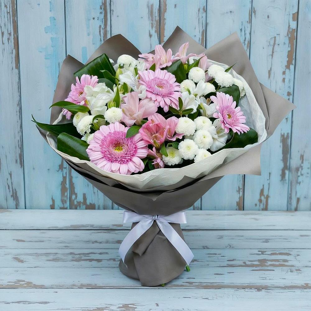 Букет цветов из: Герберы, Альстромерии и Хризантемы в Верхних Ачалуках