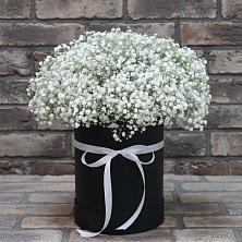 Цветочная композиция из Гипсофила в шляпной коробке в Верхних Ачалуках